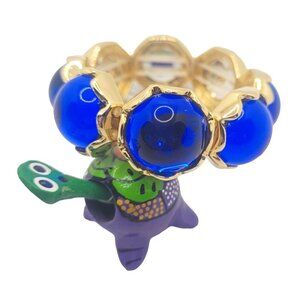 Women's Polished Gold Color Bracelet with Large Blue Crystal Beads